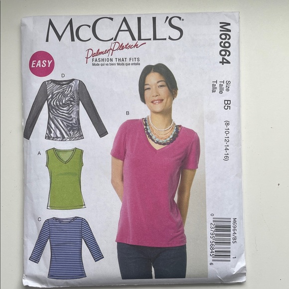 Uncut McCall's M6964 Sewing Pattern stretch knit fabric tops size 8-16 - Picture 1 of 5
